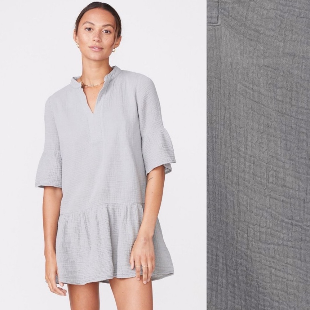 MONROW Gauze Easy Mini Dress in Charcoal Gray